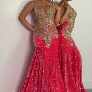Pink sequence prom dress